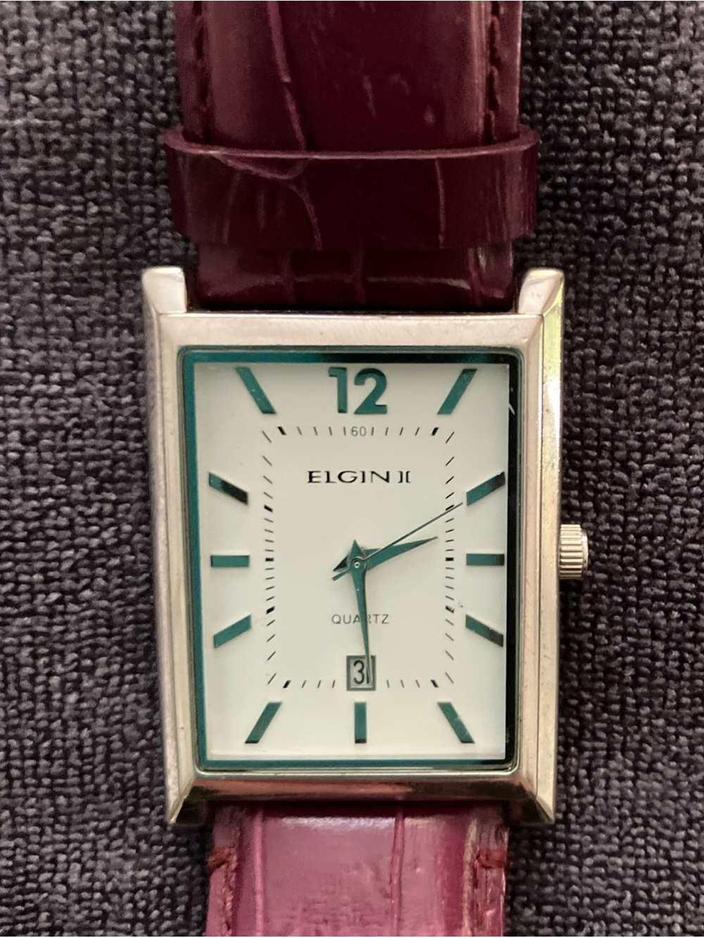 Elgin II Rectangular Tank Dress Watch White Dial, Date, Working (EL2C3 PC32)EUC